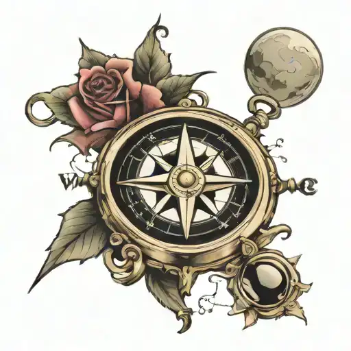 Compass Sarrounded By Moon With 1988 In Romanic