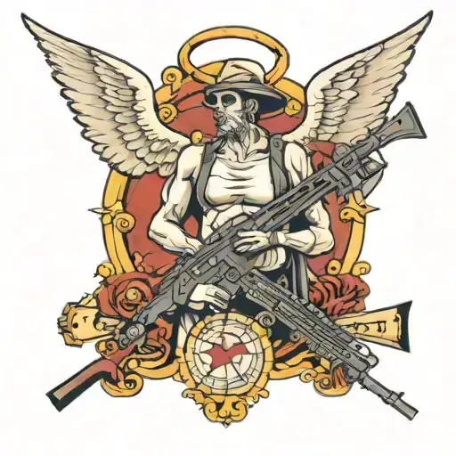 3 Numbers 7 Accompanied By An Angel With A Barret Sniper