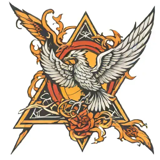 Phoenix Rising With A Cross Inside A Triangle In The Background