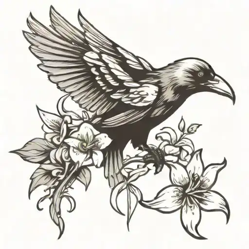 Crow And Lily And Peace Symbol
