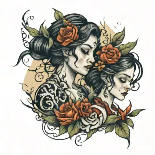 Mom And Daughter Nature Representation