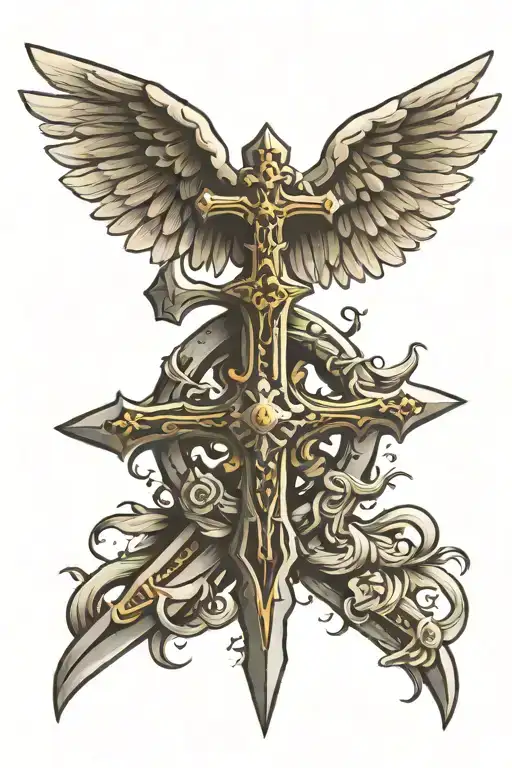 Cross Shaped Sword With Angel Wings