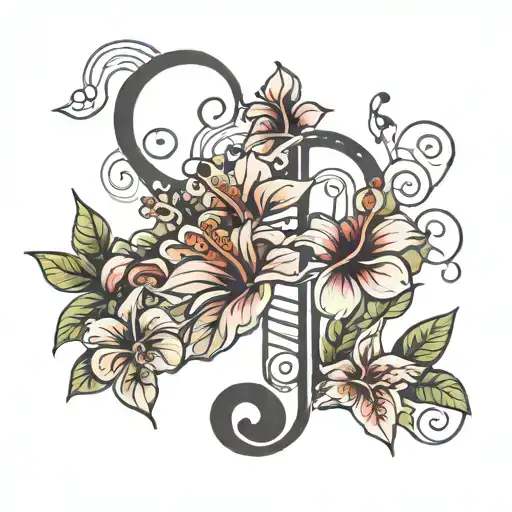 Music Notes And Hibiscus Flowers