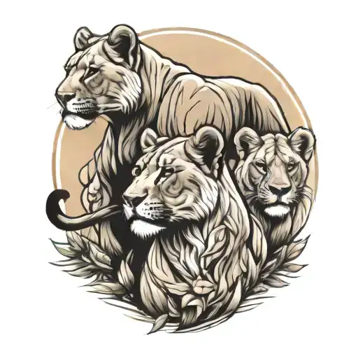 Lioness And 2 Male Cubs