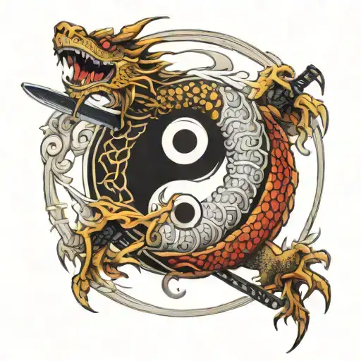 Yin Yang Dragon With A Katana