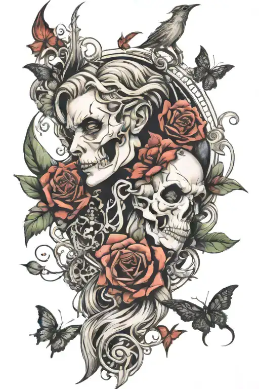 Full Arm Sleeve Tattoo With Gothic Realism Theme