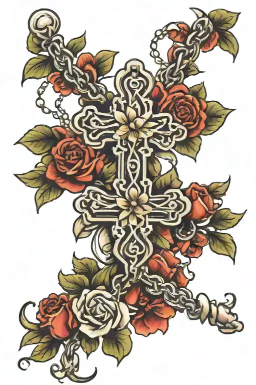 Flowers And Rosary Beads Intertwined