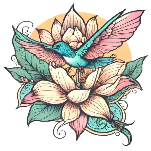 Lotus Flower With Humming Bird