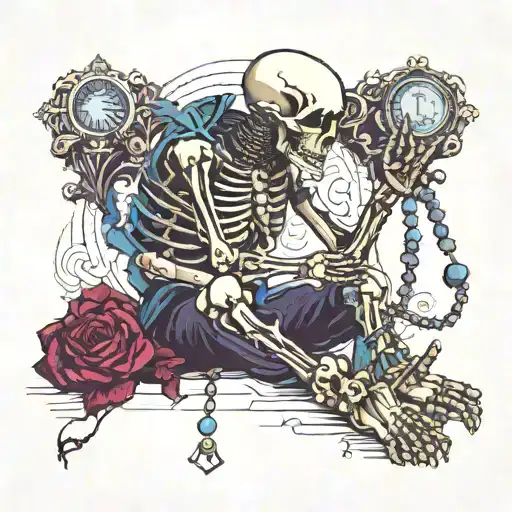 Skeleton Using Prayer Beads While Praying