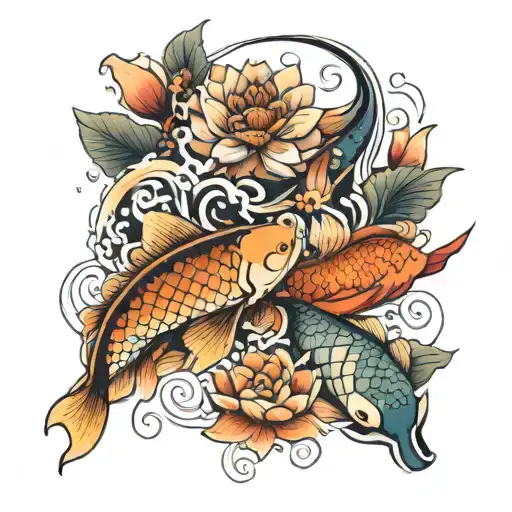 Lotus And Koi Fishes Swimming