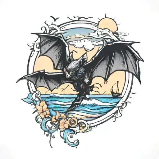 Bat Flying Over A Beach