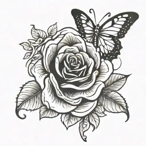 Black Rose Intertwined Butterfly Perched