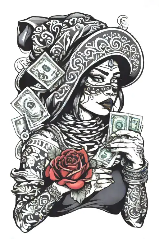 Chicana With Balaclava And Money