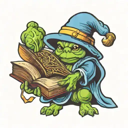 Brussel Sprout Wizard Hat And Holding Open Book Rainbow Spell