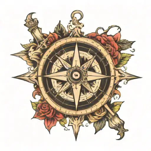 Compass And Cross Tattoo Featuring