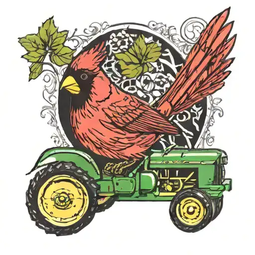 Cardinal Bird With John Deere Tractor