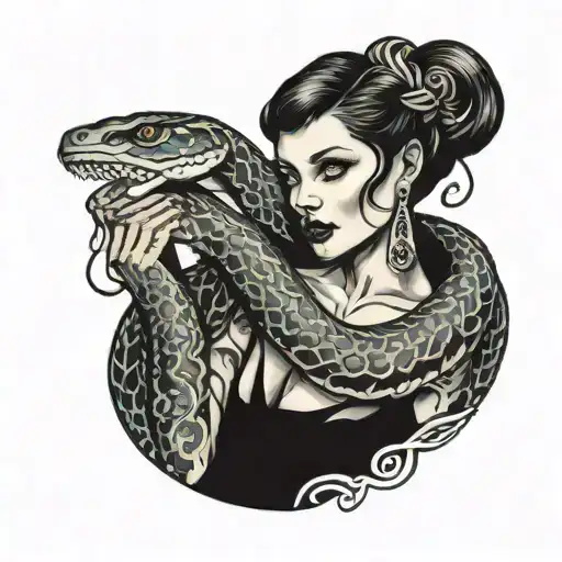 Female Body Holding Snake Wrapped