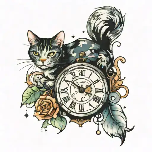 Broken Clock And Cat With Girl Darklettering Style Watercolor