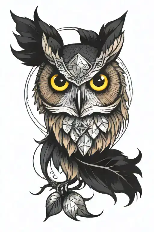 Owl Head With Diamond Eyes And Big Diamond In The Background