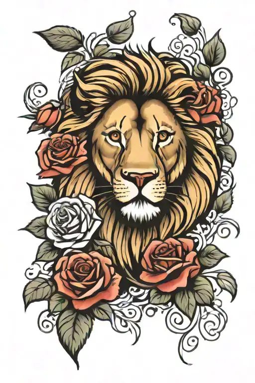 Lion And Roses Blooming
