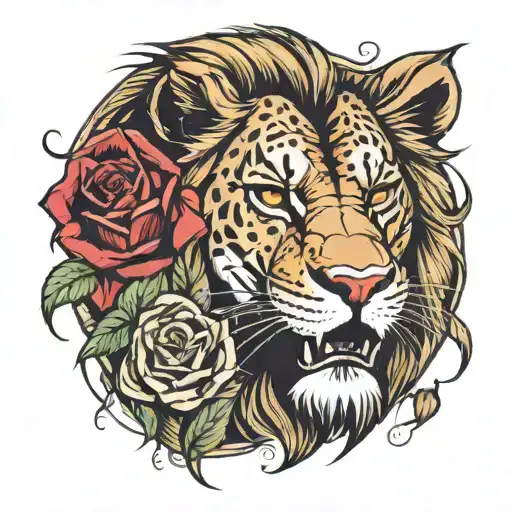 A Male Lion With Roses And Savannah Type Grass The Evil Lion Opens Its Mouth We See The Fangs