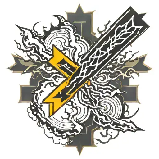 Lightning Bolt Striking A Black Cross Fracturing The Cross