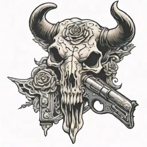 Bull Skull With Revolver Pistol Morphing