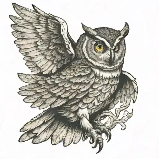 Realistic Owl With Wings Spread