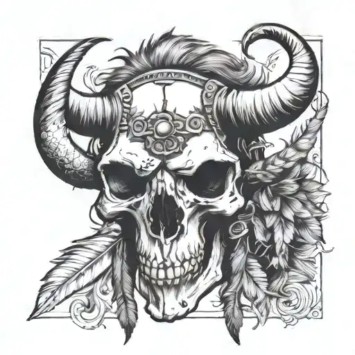 Buffalo Skull With Feather Headdress