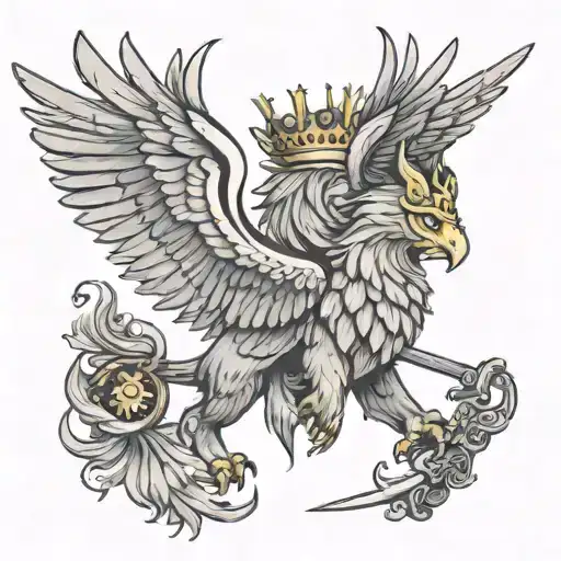 Griffin With Wings And A Sword And Wings And A Crown On His Head
