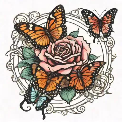 A Circus Rose Surrounded By Three Butterflies
