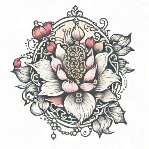 Rosary And Lotus Flower Blooming