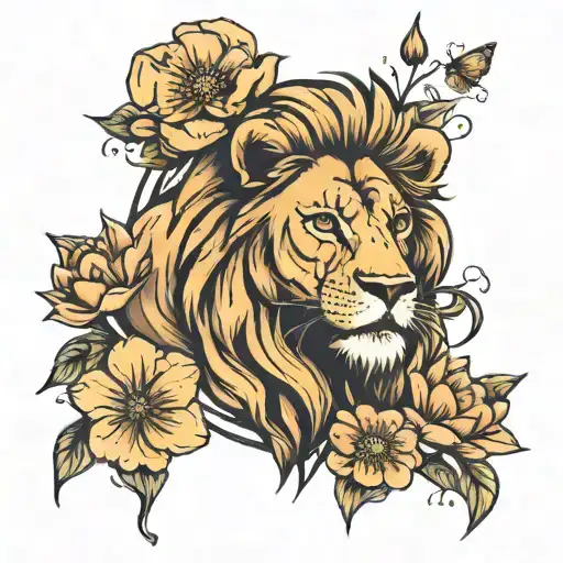 Lion And Cosmos Flower