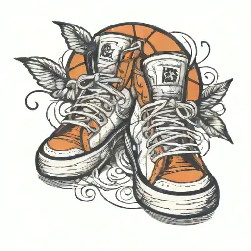 Basketball With Shoes Black And White Drawing
