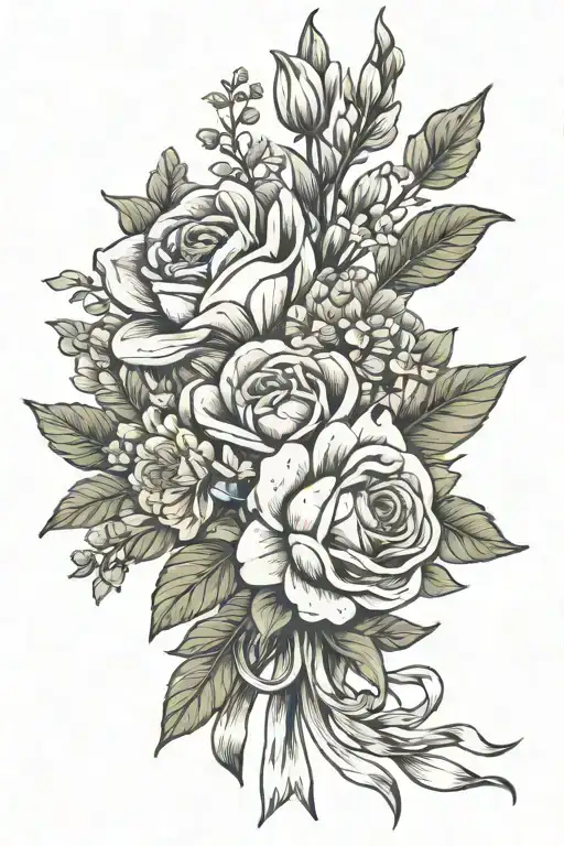 Birth Flower Bouquet Tied Together With A Ribbon