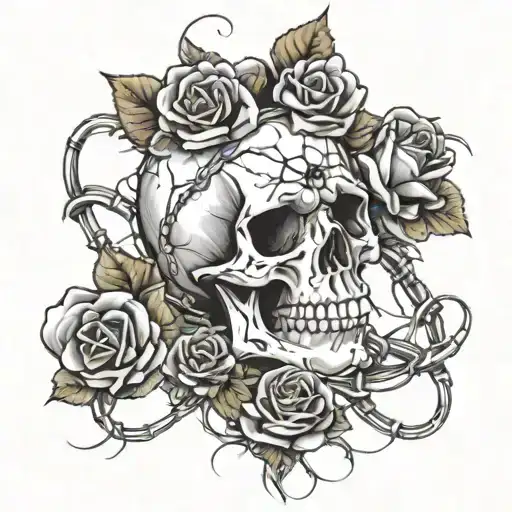 Skull & Rose & Barb Wire Wrapped