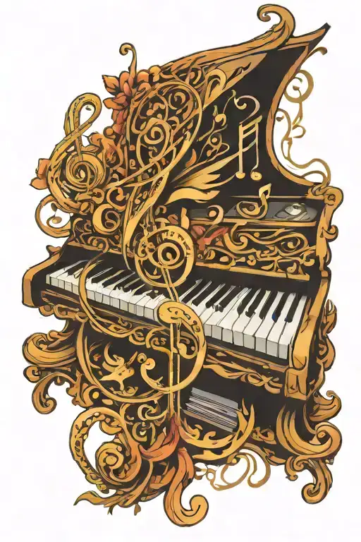 Music Notes Fad Into Keyboard Merging