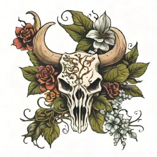 Longhorn Skull With Flowers And Vines Wrapped