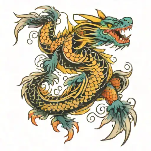Chinese Dragon And Koi Fish