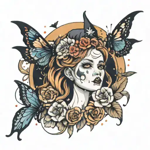 Witch And Butterflies Surrounding