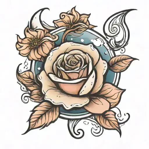 Moon And Rose Blooming