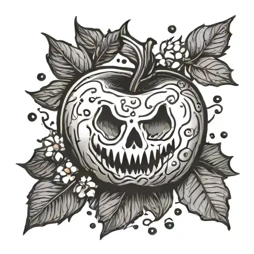 Black An White Simply Tiny Poison Apple With Tiny Snow Flakes Around It