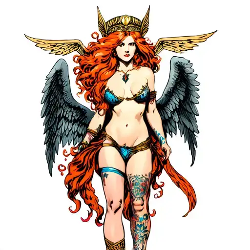 Redhead Nude Valkyrie With Wings Spread