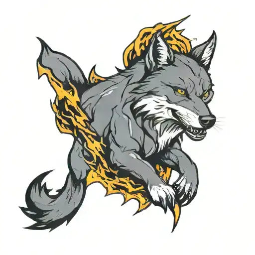 Wolf With Lightning Striking