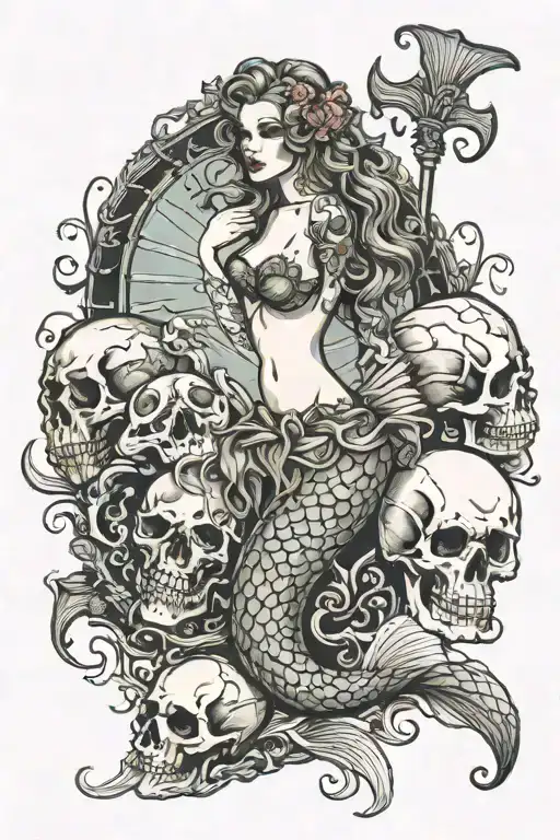 Mermaid Standing At Skull