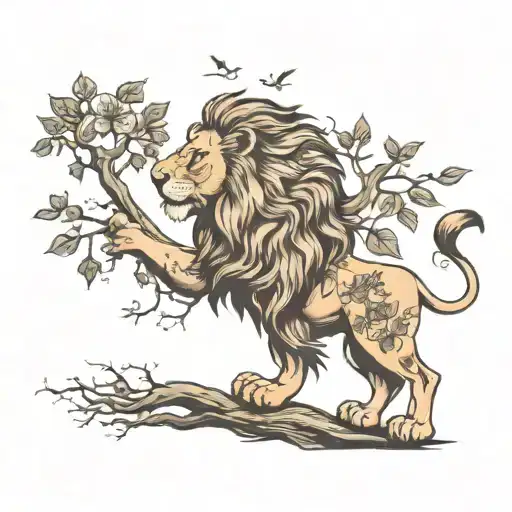 Lion With A Tree