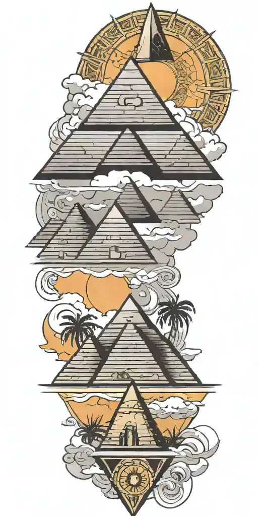 Egyptian Pyramids On Top Gods Down Below Black And Grey