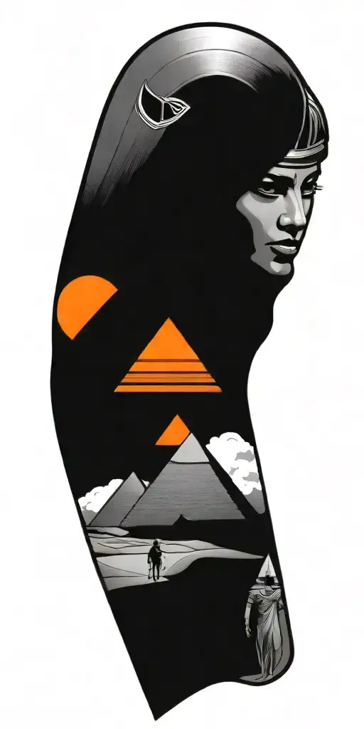 Egyptian Pyramids On Top Gods Down Below Black And Grey