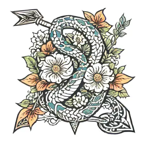 Arrow Snake Wrapped With Flowers Intertwined