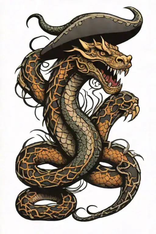 Full Sleve Tattoo With Viking Serpent Jormungandr Snake